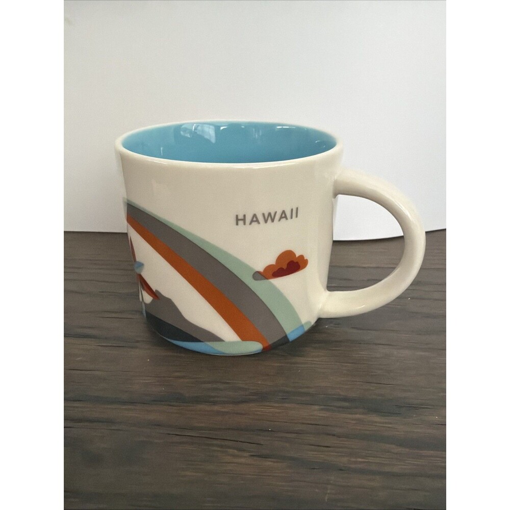 Starbucks You Are Here HAWAII Mug Rainbow Palms Surfboard Sun 14 OZ 2015